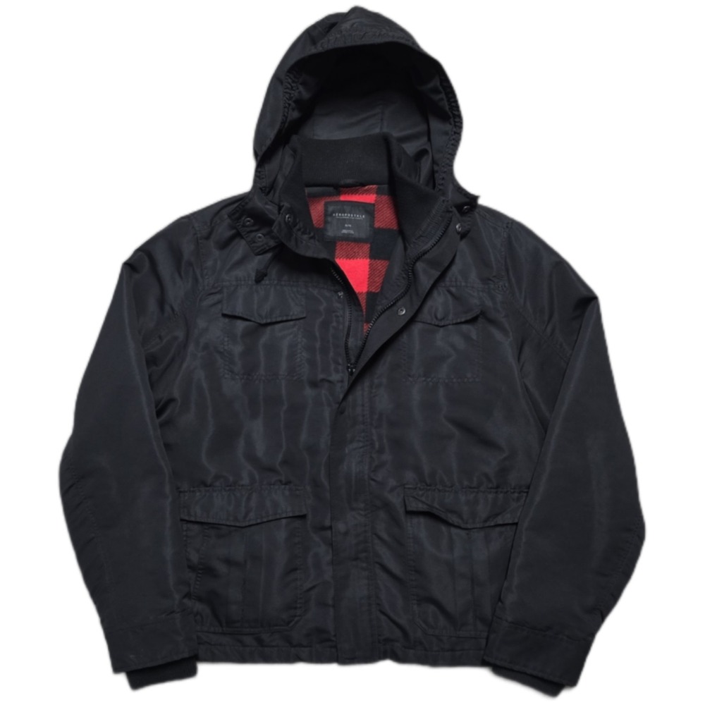 VTG Aeropostale Jacket Mens XL Y2K A&F Style Buffalo Plaid Flannel Lined‎ Black